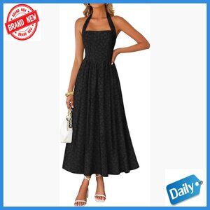 Floral Halter Maxi Dress with Pockets, A-Line Silhouette, Cocktail Party